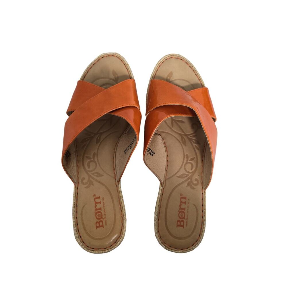 Born Sandals Women's Size 7 Orange Platform Wedge Patent Leather Comfort Shoes - Picture 10 of 10